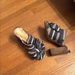 Sam Edelman Blue and White Mules Comfortable Slip-On Shoes